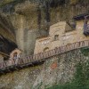 Details of the monasterywith its ornate brick façade in Meteora