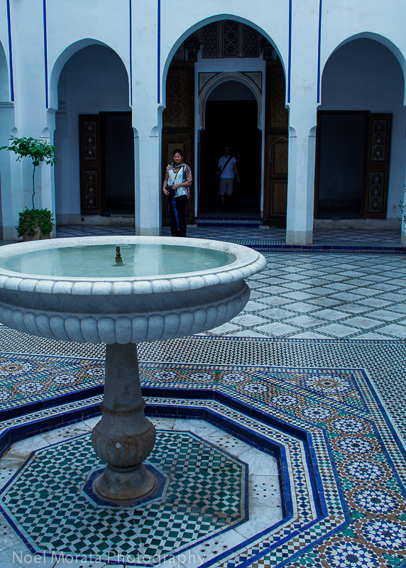 One of the many courtyards with fountains and elaborate zellige tiles