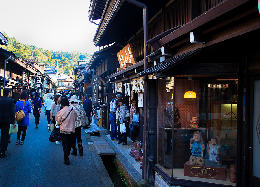 Shopping district with sake shops and crafts stores