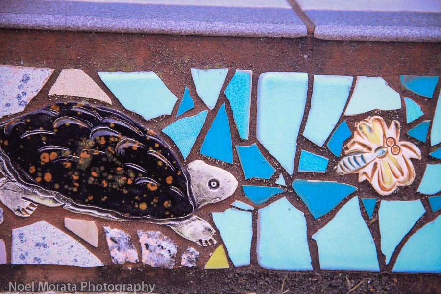 Mosaic details 16th Avenue stairs in San Francisco