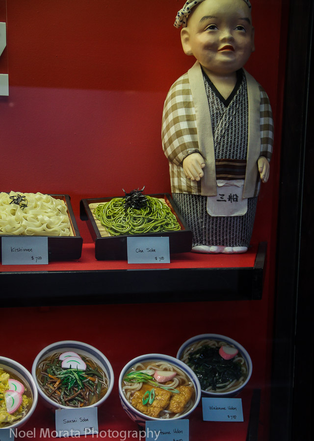 Bento and noodle displays at Japan town