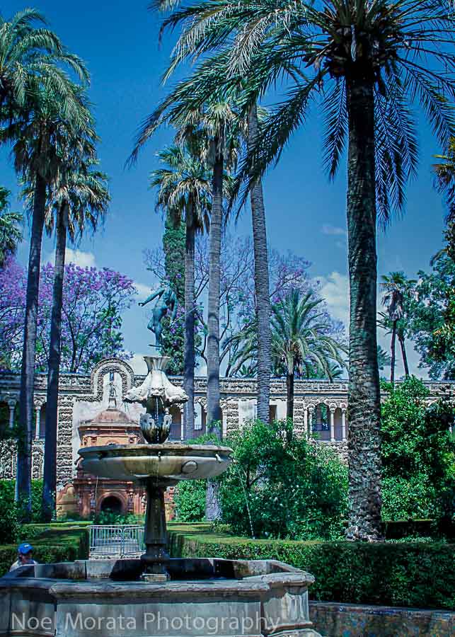 Outdoor water gardens at the Alcazar in Seville  