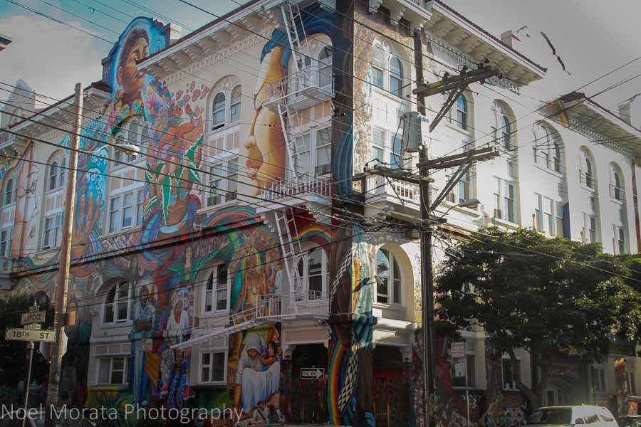 Entire buildings of painted street art facades