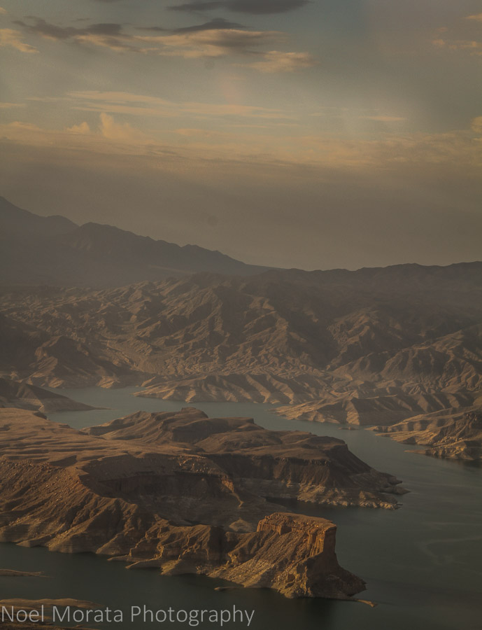 A view of Lake Mead and the water level table