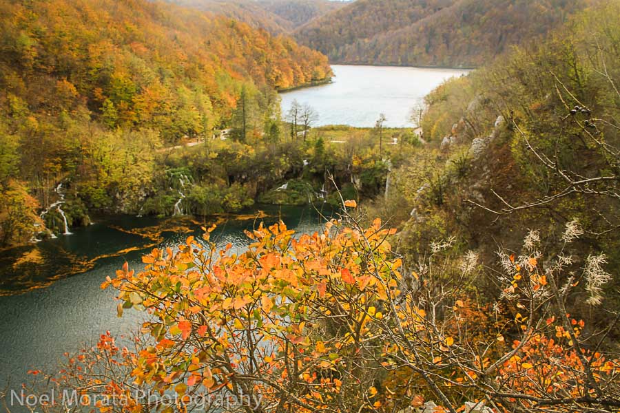 Panoramic view of the lower falls area at Plitvice