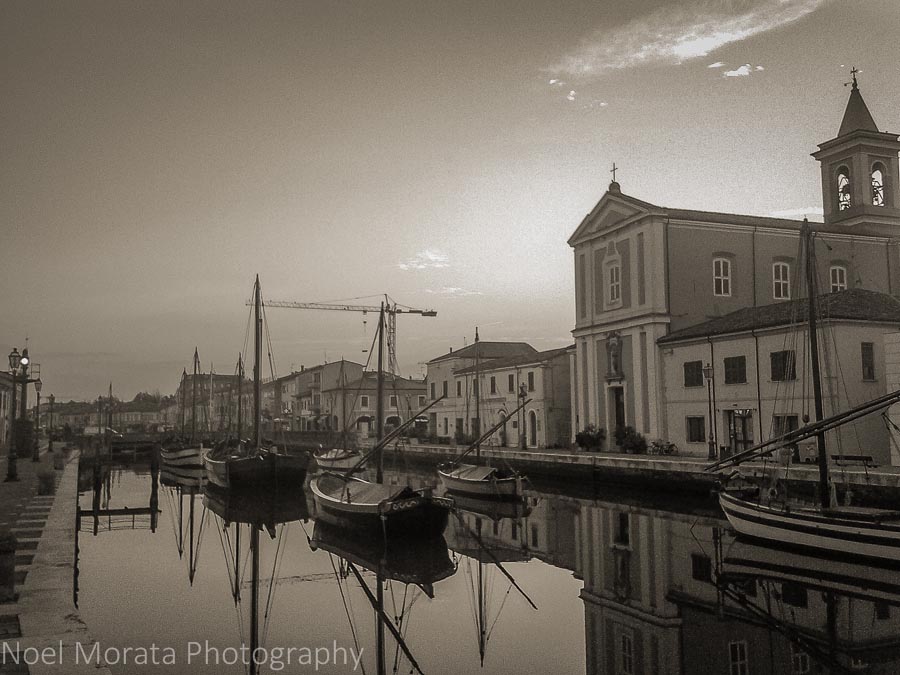 Canal and churches of Cesenatico, Italy