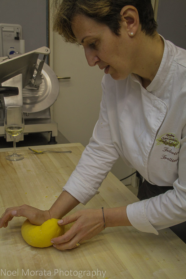 Working the pasta dough at Podere San Giuliano 