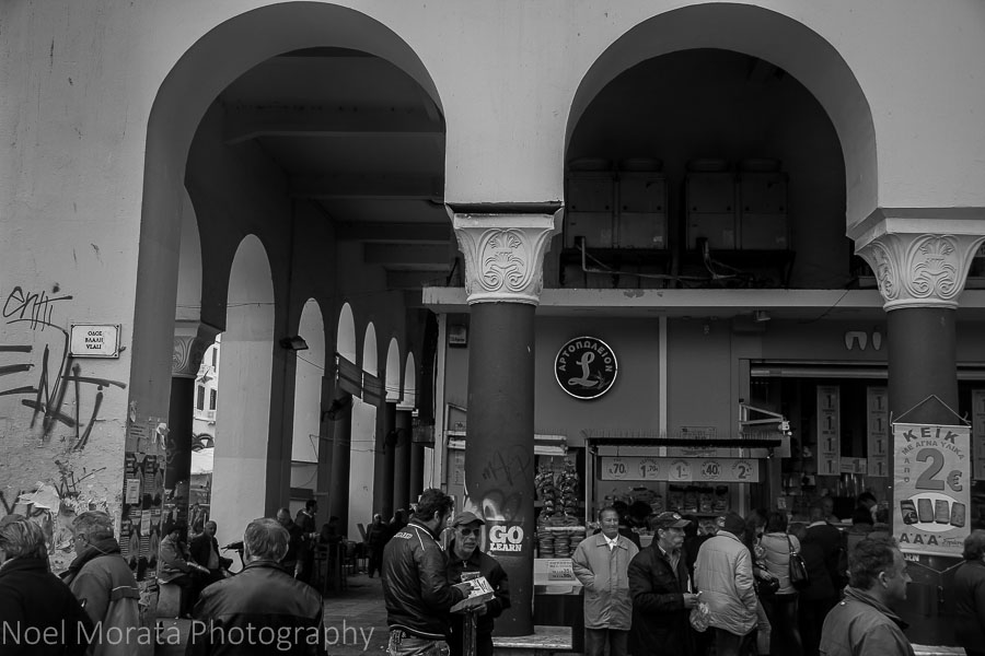 Thessaloniki Central Market in black and white
