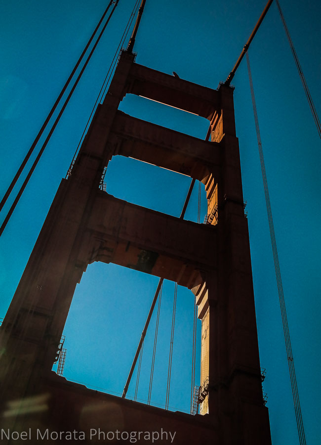 Between the railings at the Golden Gate Bridge