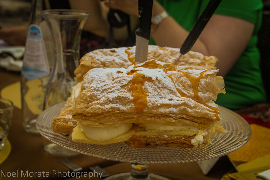 A layered crème and pudding cake with puff pastry at Lake Garda at Peschiera