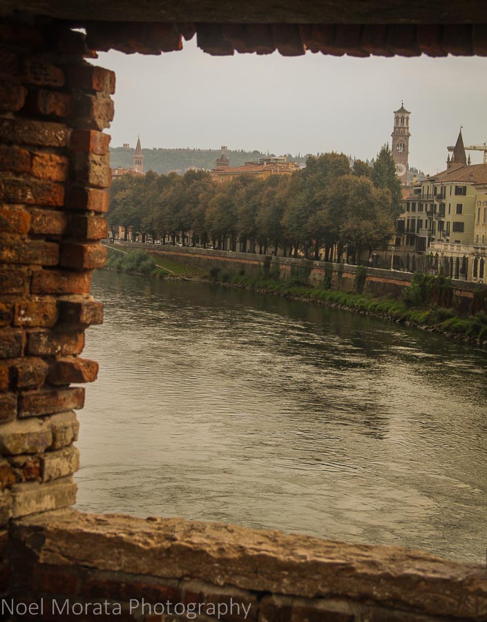 A view from the medieval bridge looking to Verona, Italy
