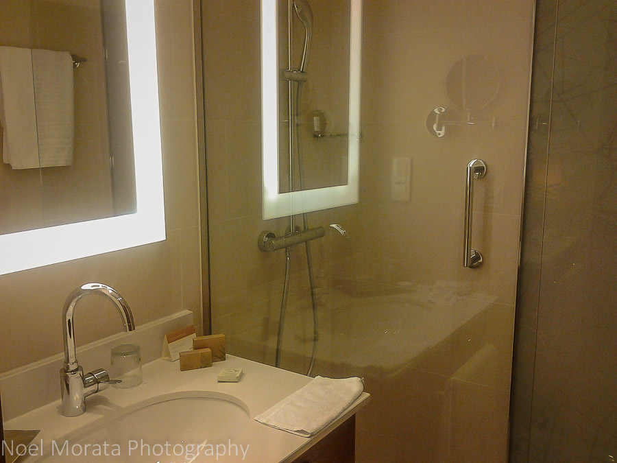 Modern bathroom with ultra luxe toiletries at the Movenpick