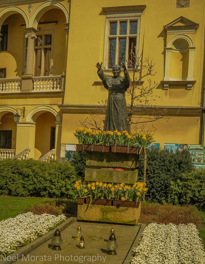 Krakow Bishop's palace and John Paul II statue