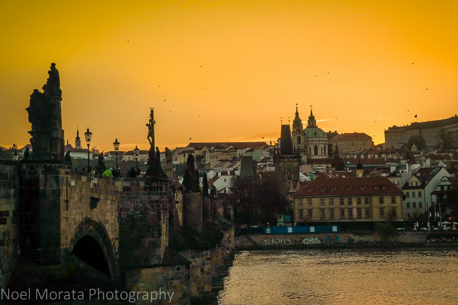 15 stunning views of Prague - sunset over the Vltava overlooking the New town of Prague