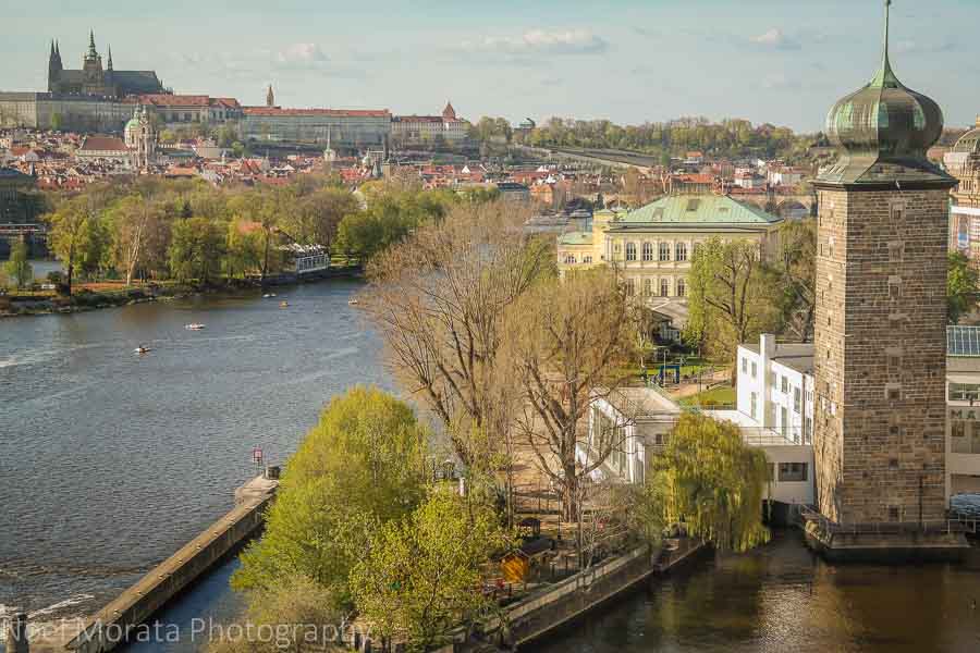 Views of the Vltava river from the Dancing house building