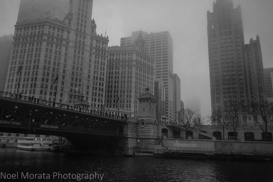 The Wrigley Building, and the Tribune Tower in black and white