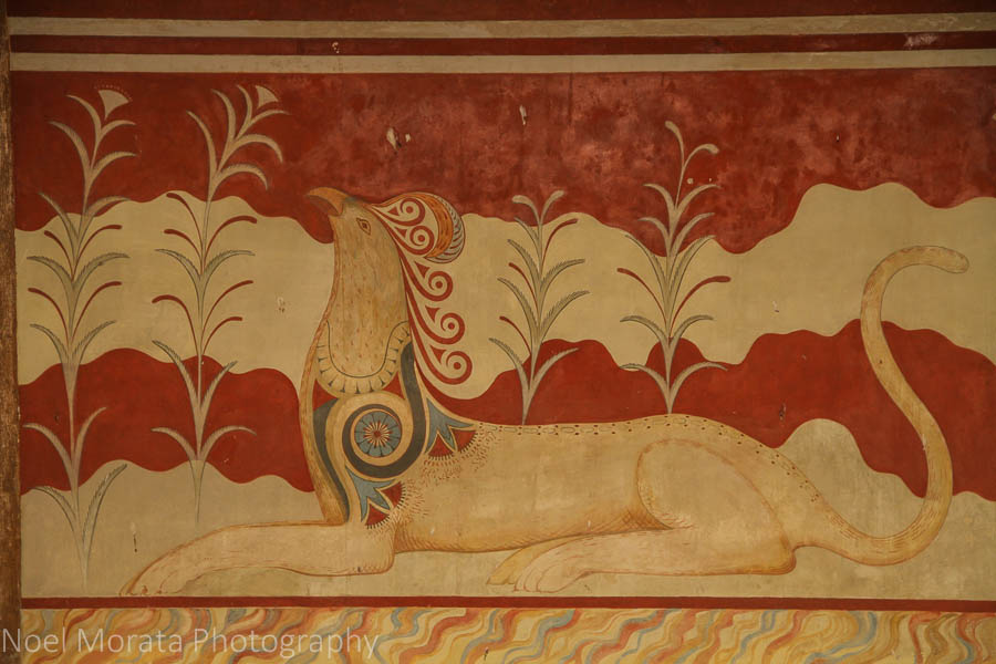 Painted bird details at Knossos in Crete, Greece