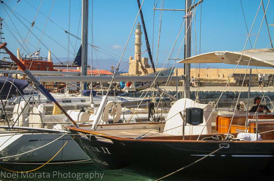 Ships and boats in the port area of Chania, Crete