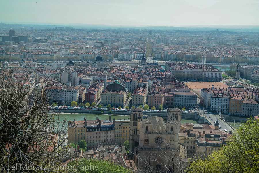 Panoramic view of central Lyon, outside the Basilica of Notre-Dame de Fourvière, 