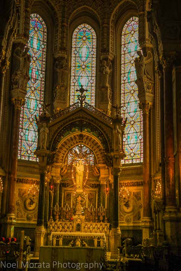 Altar at Basilica of Notre-Dame de Fourvière in the medieval district of Lyon, France