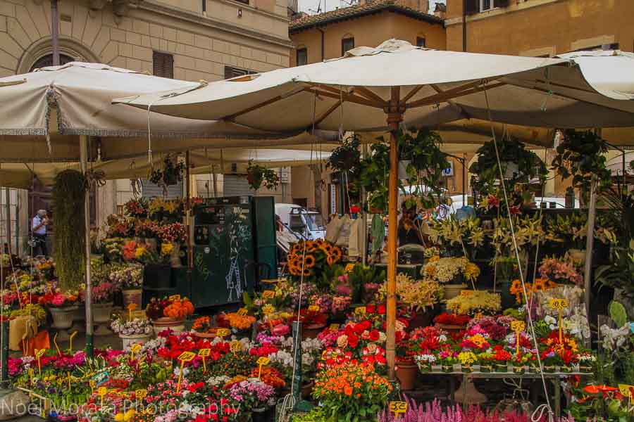 Daily flower market at Campo Fiori in Rome.