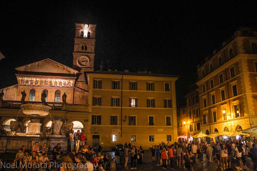 Trastevere and the main piazza at night time