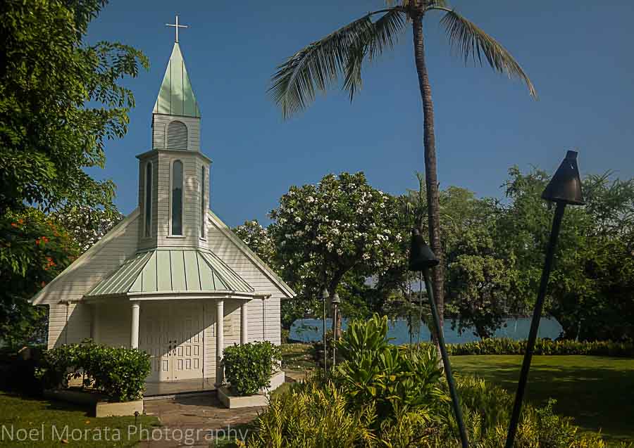 Simple white chapel at Sheraton Kona - Visiting Keauhou on the Big Island