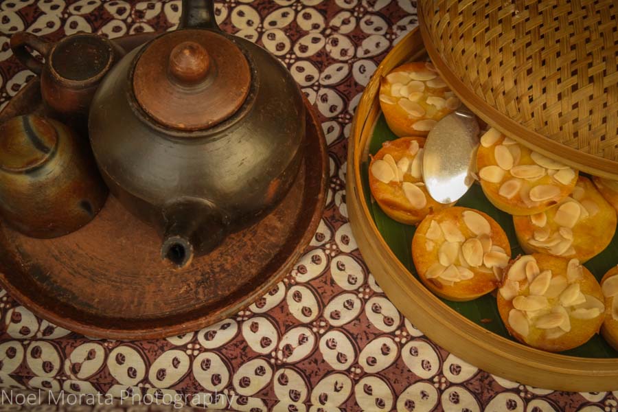Tea service and savory appetizers at Amanjiwo in Borobudur, Indonesia