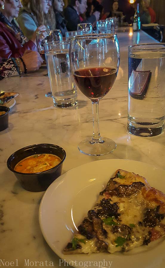 Delicious seafood soup and pizza at Figlio and VIno Vino - Columbus food tour