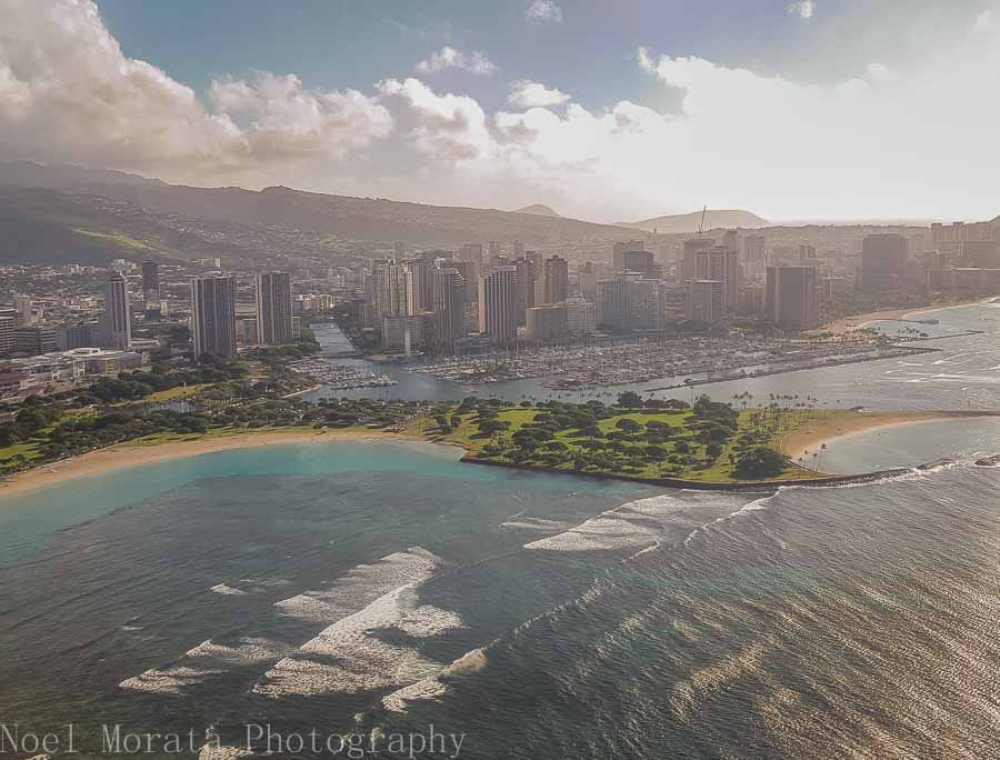 Approaching Honolulu via Novitour helicopter ride around Oahu