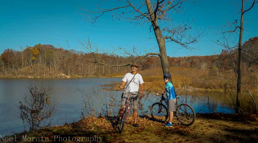 Biking around Hinckley lake at Hinckley Reservation in Ohio