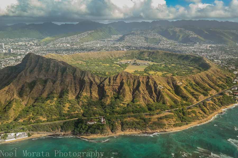 Oahu from above and Diamond Head crater, Hawaii