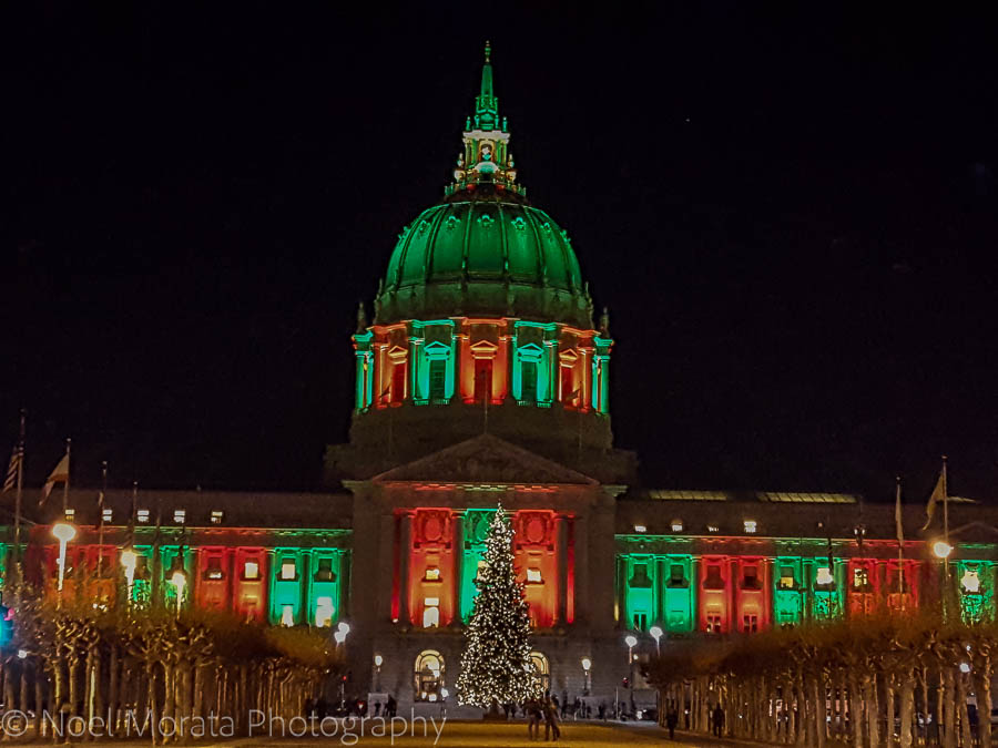 City hall Christmas lights in San Francisco