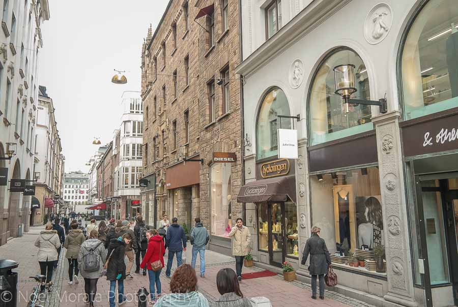 Stockholm's many busy pedestrian shopping street - Visiting Stockholm - a first impression