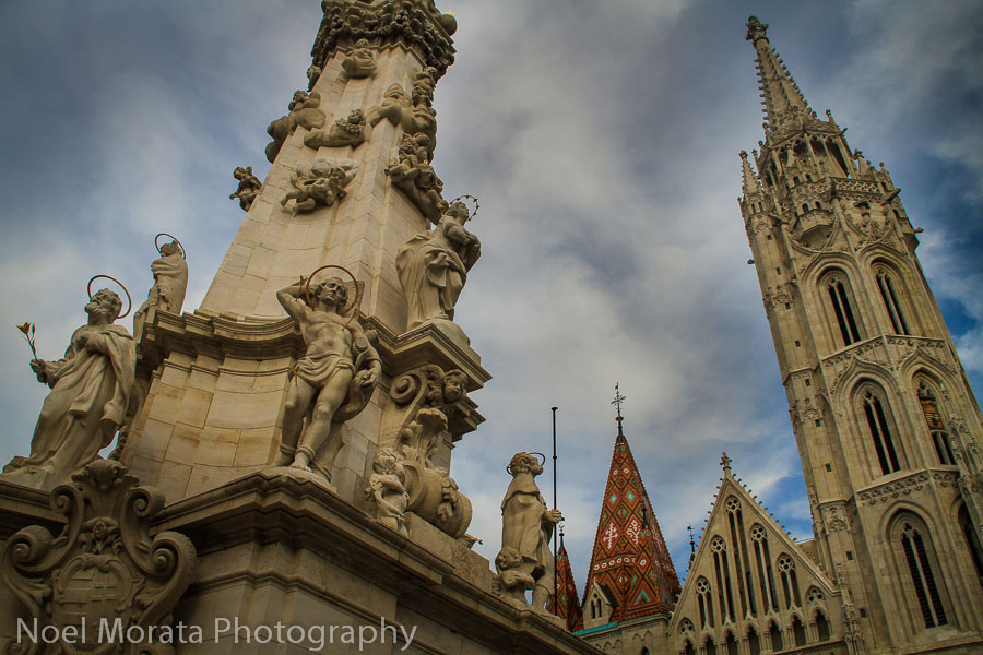 Trinity statue and Matthias church in the Buda section of Budapest