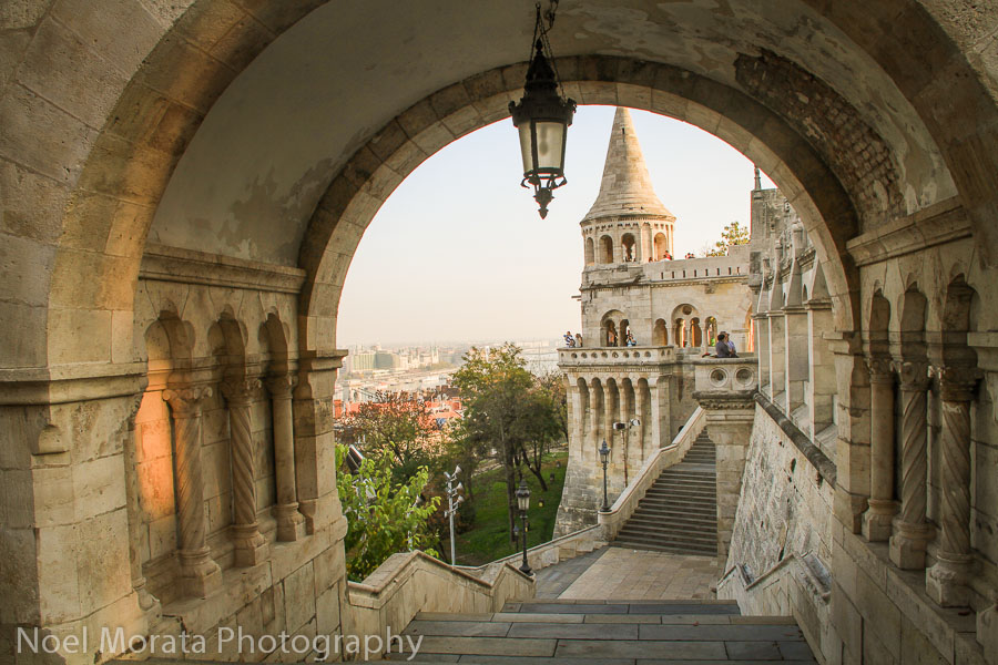 Climbing up to Fisherman's Bastion in Budapest Hungary