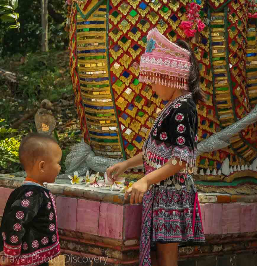 Children in traditional costume Visiting Wat Phra That Doi Suthep