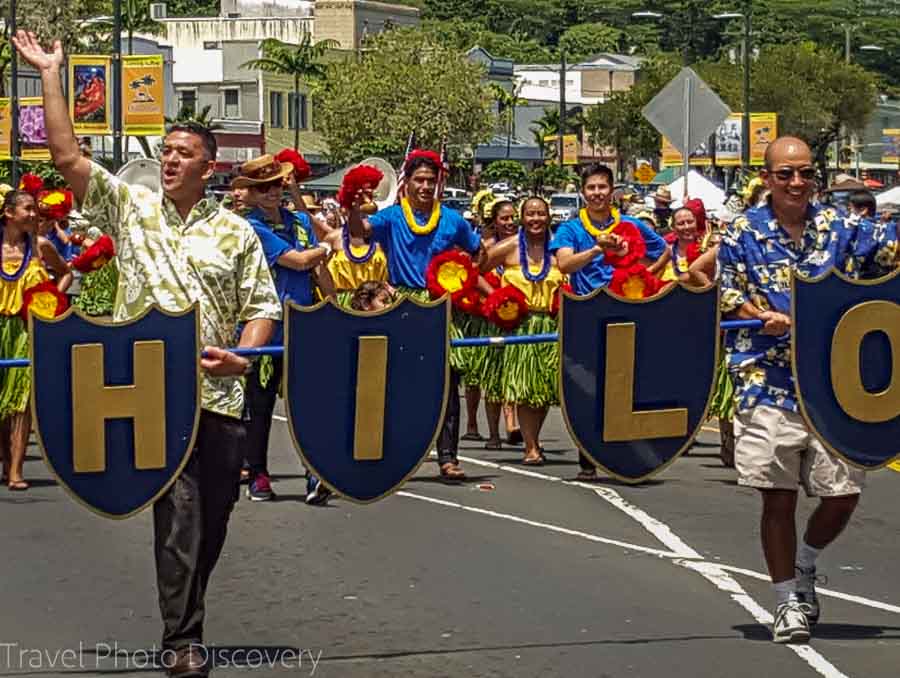 Hilo band at the Merrie Monarch Parade in Hilo Hawaii