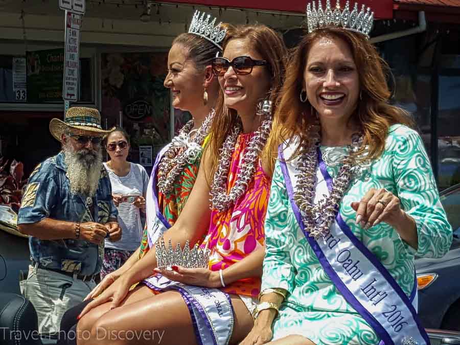 Beauty princesses at the Beautiful orchids for the Merrie Monarch Parade in Hilo Hawaii