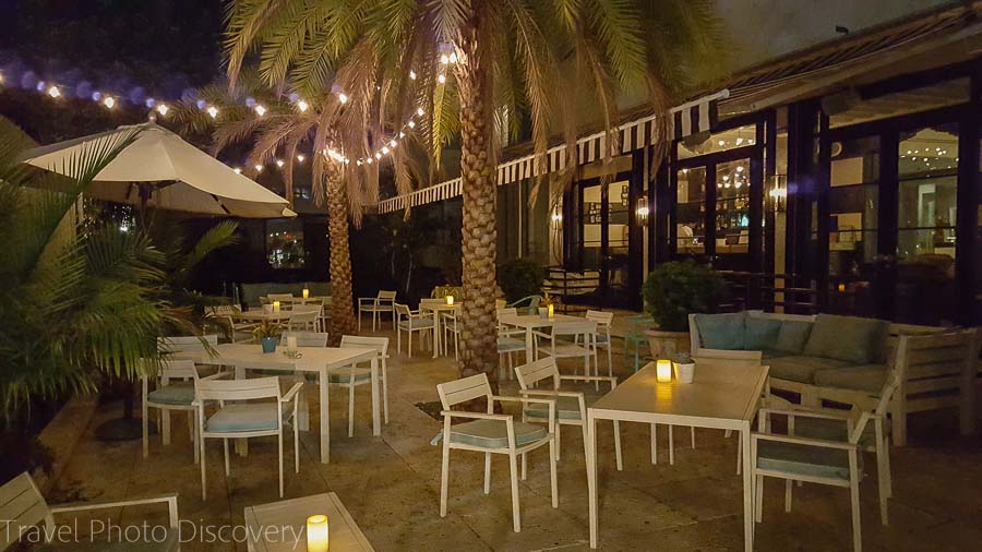 Hotel Astor courtyard at night 