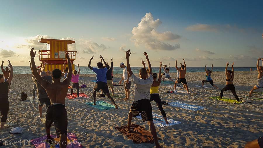 Morning yoga at South beach, Miami