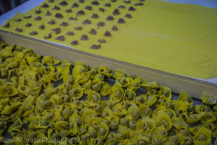 Fresh pasta at Il re del tortellino shop at Valeggio, Italy