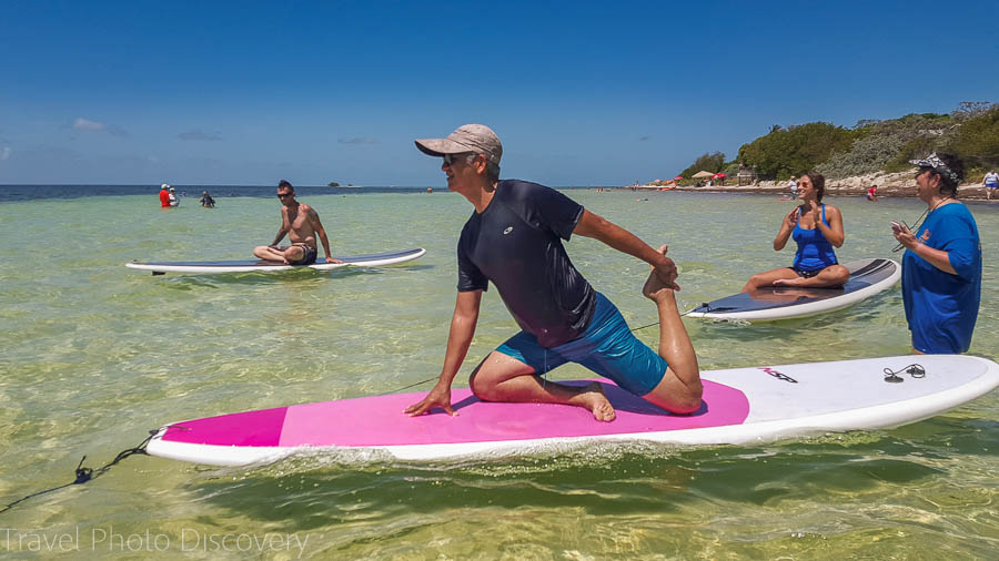 Yoga poses on SUP boarding at Bahia Honda, Florida Keys