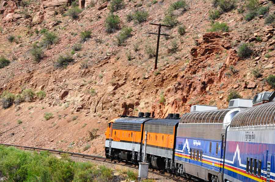 Dome cars and engine, train routes through the USA