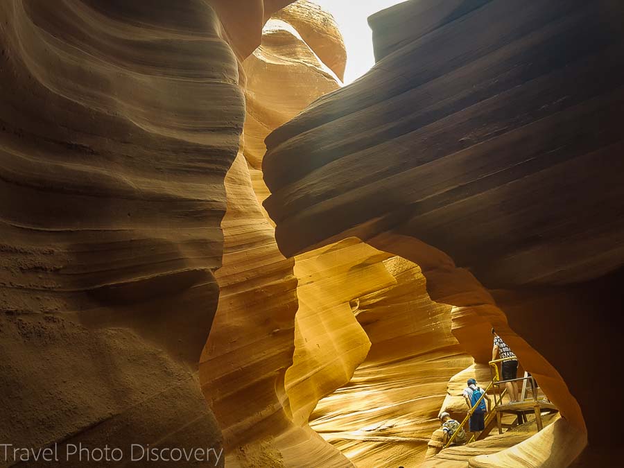 Entrance staircase to base level of lower Antelope Canyon in Arizona