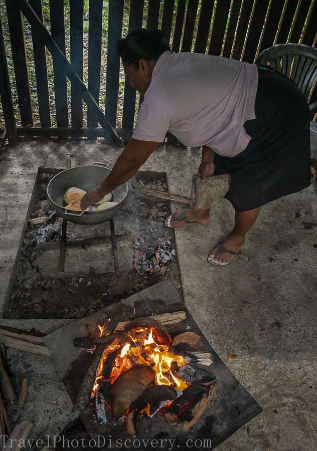 Cooking Johnny cake bread at La Loma Bastimentos