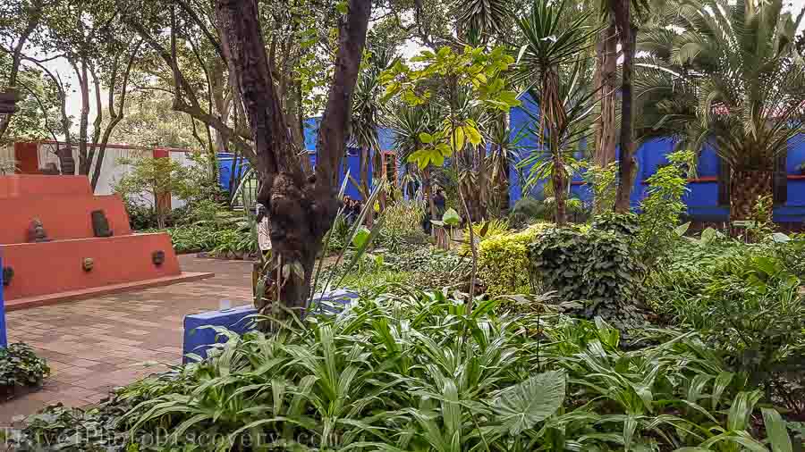 Central interior garden of the Frida Kahlo Museum in Mexico City