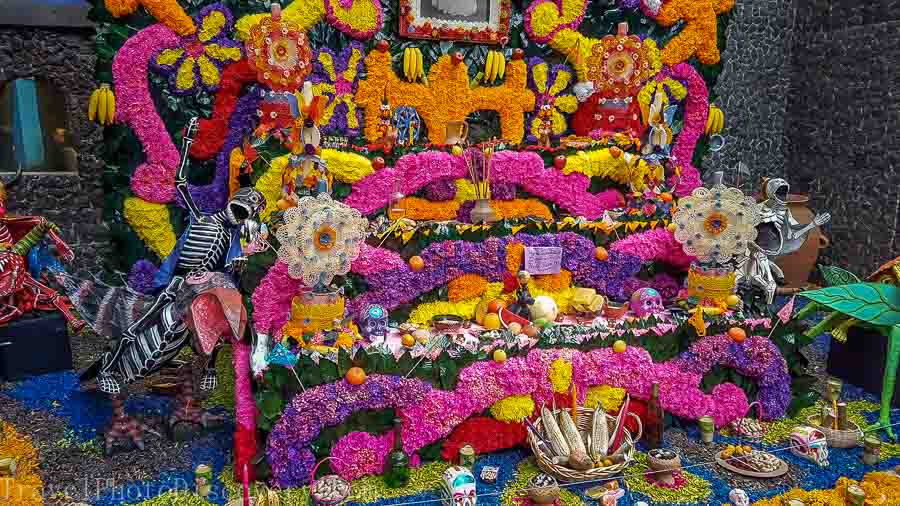 Elaborate Day of the dead display at Frida Kahlo Museum