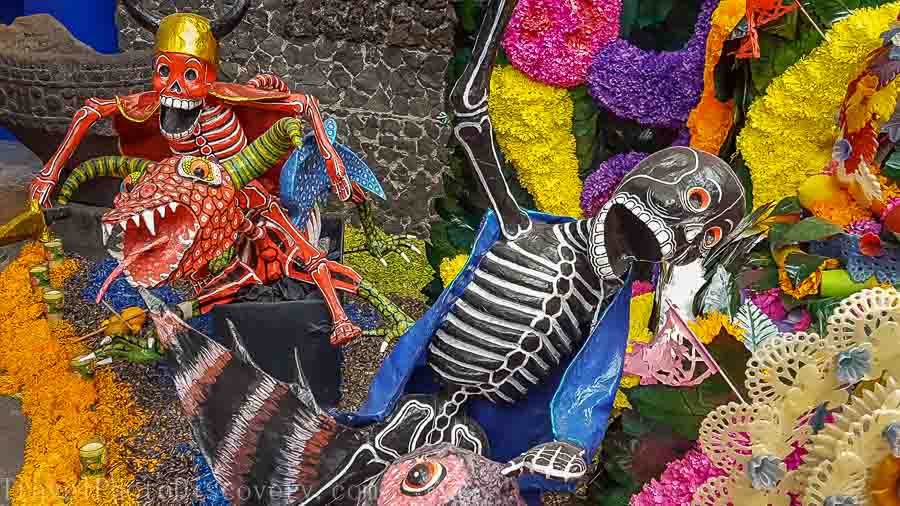 Elaborate Day of the dead display at Frida Kahlo Museum