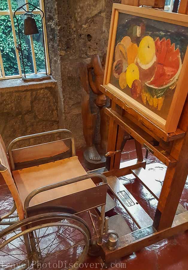 Frida Kahlo's painting studio and displays at Casa Azul in Mexico City